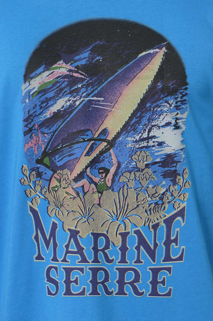 MARINE SERRE Organic Cotton Crewneck Print T-shirt Blue - Wrong