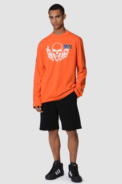 HERON PRESTON Flaming Skull LS T-shirt Orange - Wrong Weather