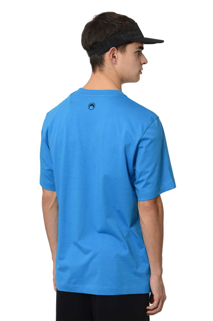 MARINE SERRE Organic Cotton Crewneck Print T-shirt Blue - Wrong