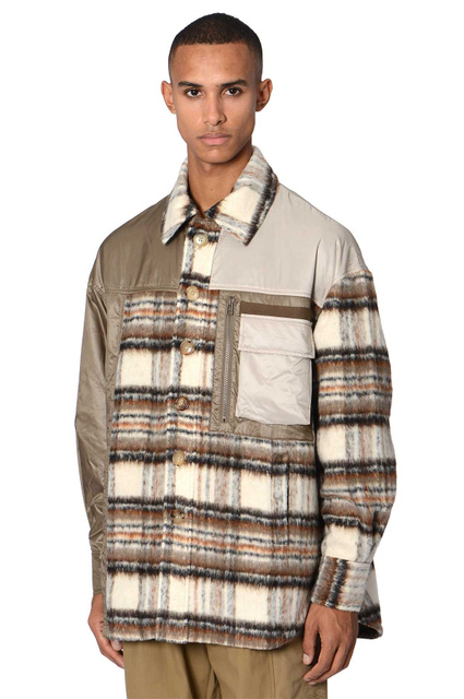 【美品】  FenG CHen WANG / フェンチェン•ワン | PANELLED FLANNEL SHIRT JACKET パネル フランネル シャツジャケット | L | ベージュ | メンズ FENG CHEN WANG パネルネルネルシャツジャケット - Wrong Weather