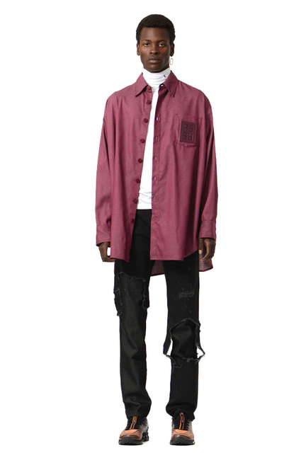 RAF SIMONS Oversized Fit RS Denim Shirt Burgundy - Wrong Weather