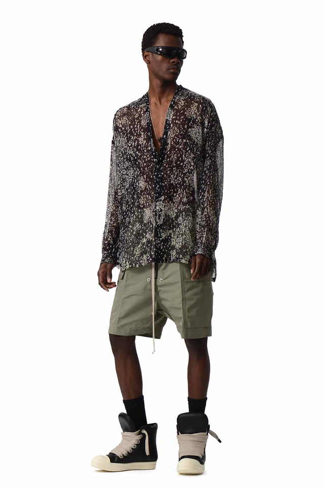 Rick Owens/22FW ラリーシャツ/FL素材/46/パール RICK OWENS Hollywood Lido Larry Shirt Black/Pearl - Wrong Weather