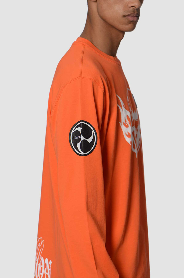 HERON PRESTON Flaming Skull LS T-shirt Orange - Wrong Weather