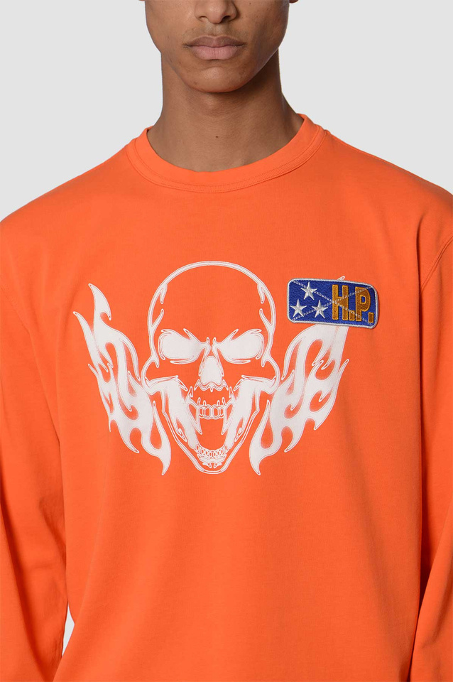 HERON PRESTON Flaming Skull LS T-shirt Orange - Wrong Weather