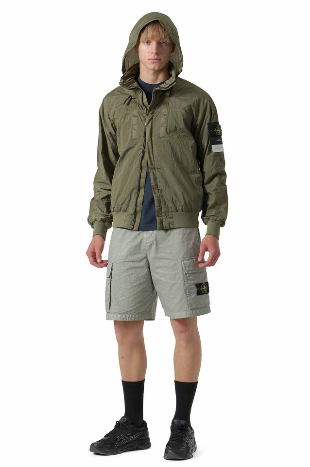 STONE ISLAND L100001 Organic-look Nylon Panama-TC Shorts Sage