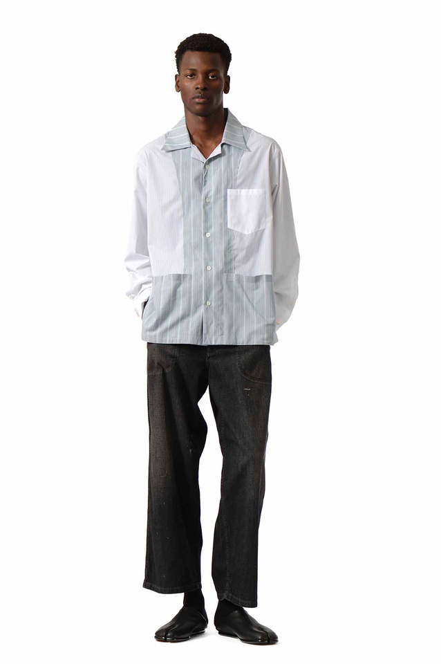 Maison Margiela Patchwork Pinstriped Shirt White/Blue - Wrong Weather