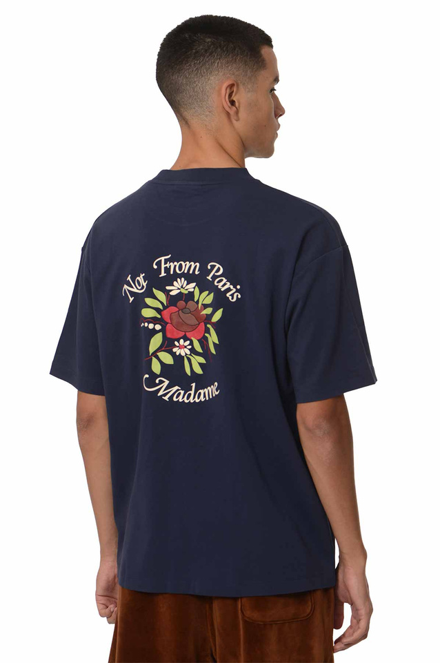 DRÔLE DE MONSIEUR Le T-Shirt Slogan Fleurs Navy - Wrong Weather