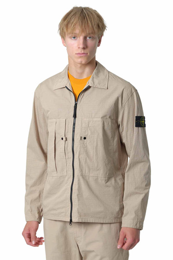 STONE ISLAND 1200005 Mercerised Organic Cotton Ripstop Overshirt Desert Sand . Men . S