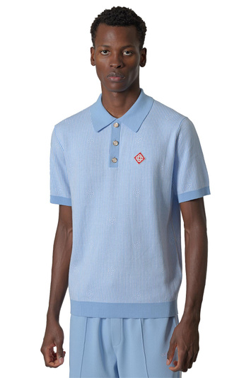 CASABLANCA Light Blue Pinstripe Short-Sleeve Knit Polo Shirt . Men . L