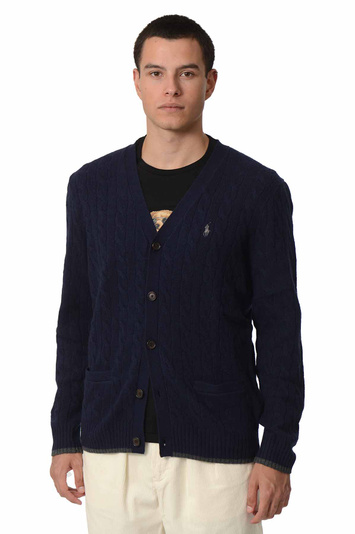 POLO RALPH LAUREN Cable-Knit Wool-Cashmere Cardigan Navy . Men . L