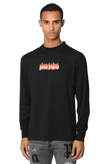 PALM ANGELS Burning Logo LS T-shirt Black . Men . M