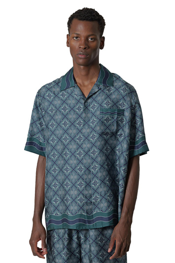 CASABLANCA Radiating Monogram Silk Short Sleeve Shirt Dark Green . Men . M
