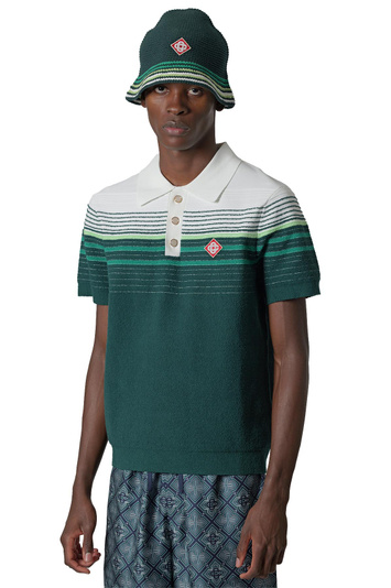 CASABLANCA Boucle Stripe Short-Sleeve Polo Shirt Green/White . Men . L