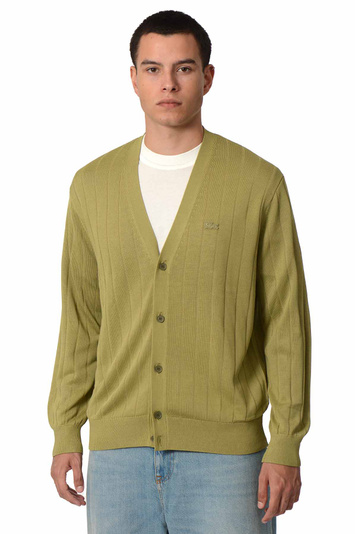 LACOSTE Chaqueta de punto acanalado fluido Verde caqui