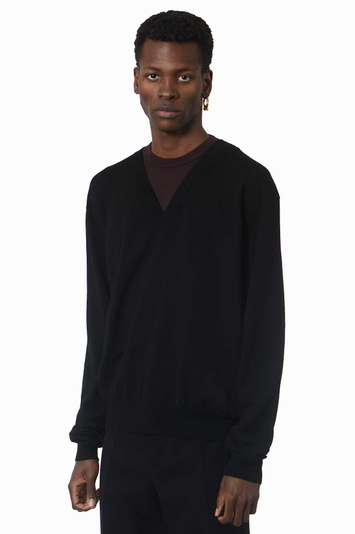 JIL SANDER Lightweight Wool Double Neck Sweater Black/Burgundy
