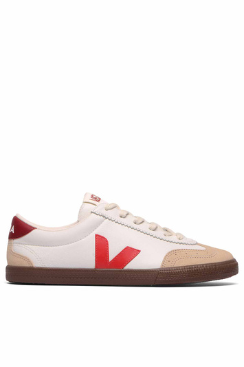 VEJA VOLLEY - Baskets en cuir blanc/rouge/marron