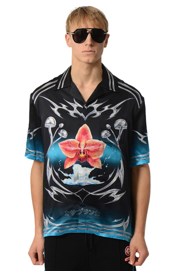 CASABLANCA Blades Short Sleeve Silk Satin Shirt