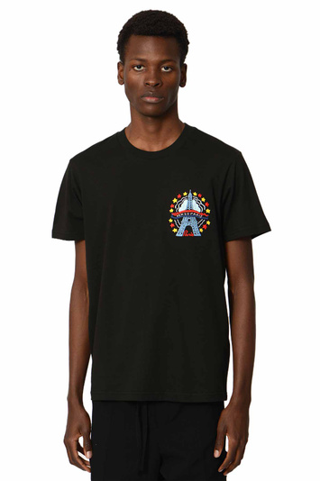 KENZO Gezeichnetes Varsity besticktes schmales T-shirt Schwarz