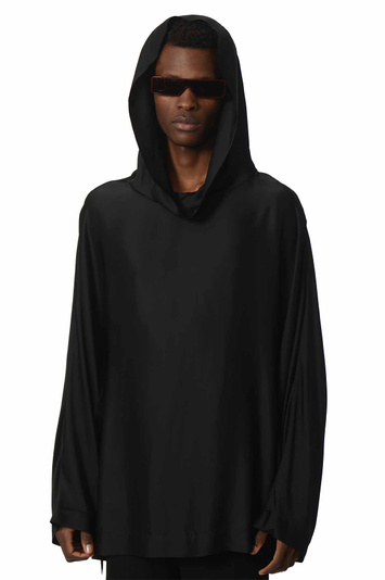 RICK OWENS Hollywood Runway Charmeuse Hooded Tunic Black
