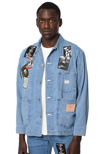 KIDILL X EDWIN Patches Blaues Denim-Hemd-Jacke