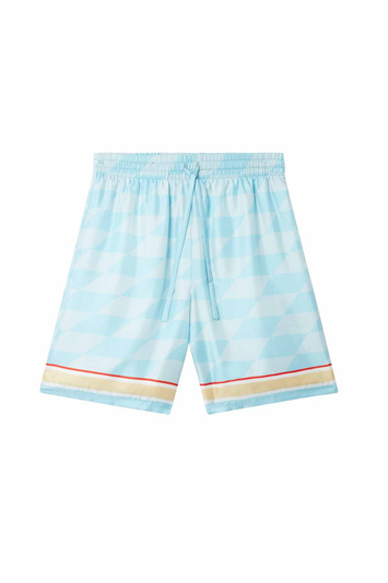 CASABLANCA Damiers And Swan Blue Silk Shorts . Men . L