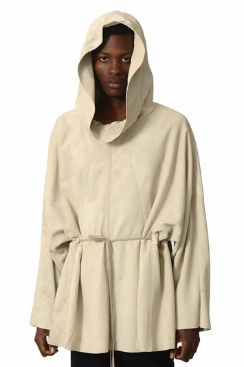 RICK OWENS Hollywood Runway Lamb Leather Hooded Tunic Dinge