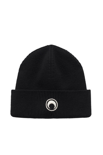 MARINE SERRE Merino Wool Knit Beanie Negro