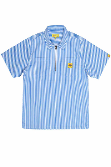 ICECREAM Quarter Zip Striped Work Shirt Blue/White . Men . L