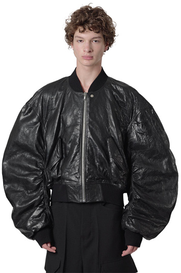Rick Owens Black Tower Secchia Flight Leather Bomber Jacket . Men . 50
