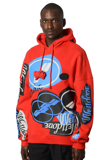 WE11DONE Stacked Logo Red Hoodie . Men . S