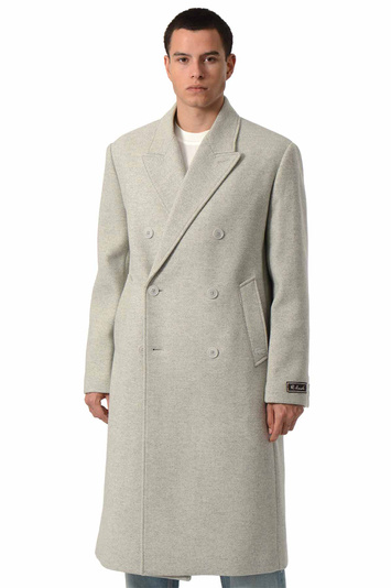 LACOSTE Herringbone Wool Double-Breasted Coat Grey . Men . 54