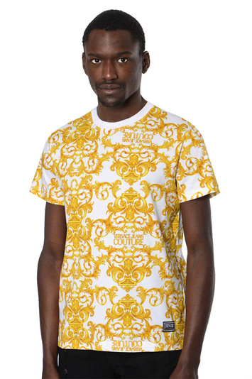 VERSACE JEANS COUTURE Slim Logo Baroque White Tee . Men . L