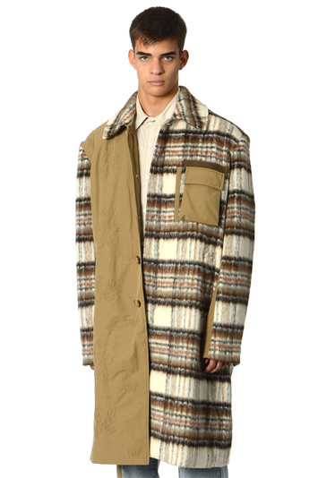 FENG CHEN WANG Plaid Phoenix Paneled Coat Khaki . Men . S