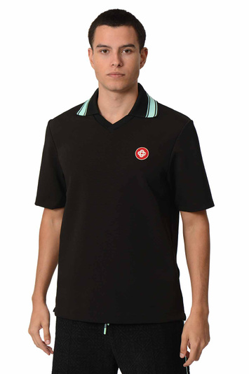 CASABLANCA Viscose Knit Rib Polo Shirt Black/Green