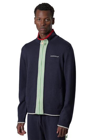 CASABLANCA Tennis-Trainingsjacke aus marineblauem Merino-Strick