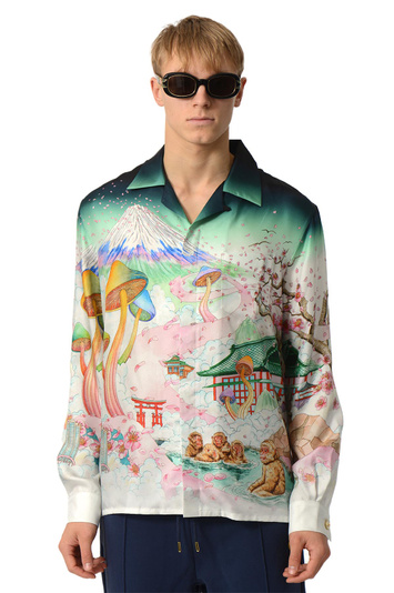 CASABLANCA Flowers Long Sleeve Silk Twill Shirt