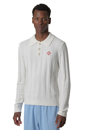CASABLANCA Boucle Long-Sleeve Polo Shirt White . Men . M