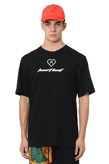 MARINE SERRE Organic Cotton Crewneck Heartbeat T-shirt Black