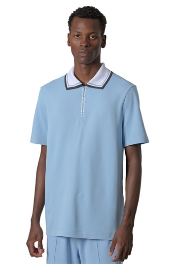 CASABLANCA Pale Blue Piqué Quarter Zip Short-Sleeve Polo Shirt . Men . S