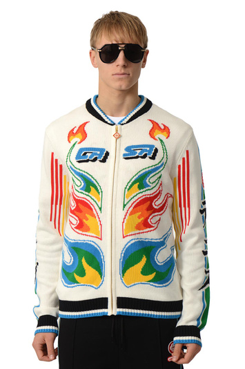 CASABLANCA Flame Laurel Knit Casa Club Jacket White
