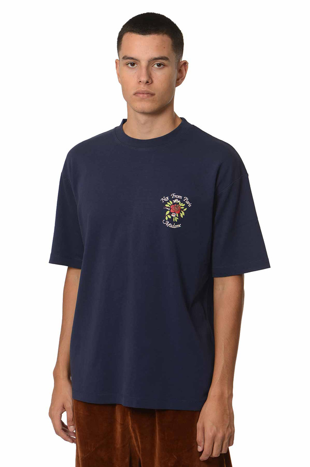 DRÔLE DE MONSIEUR Le T-Shirt Slogan Fleurs Navy - Wrong Weather