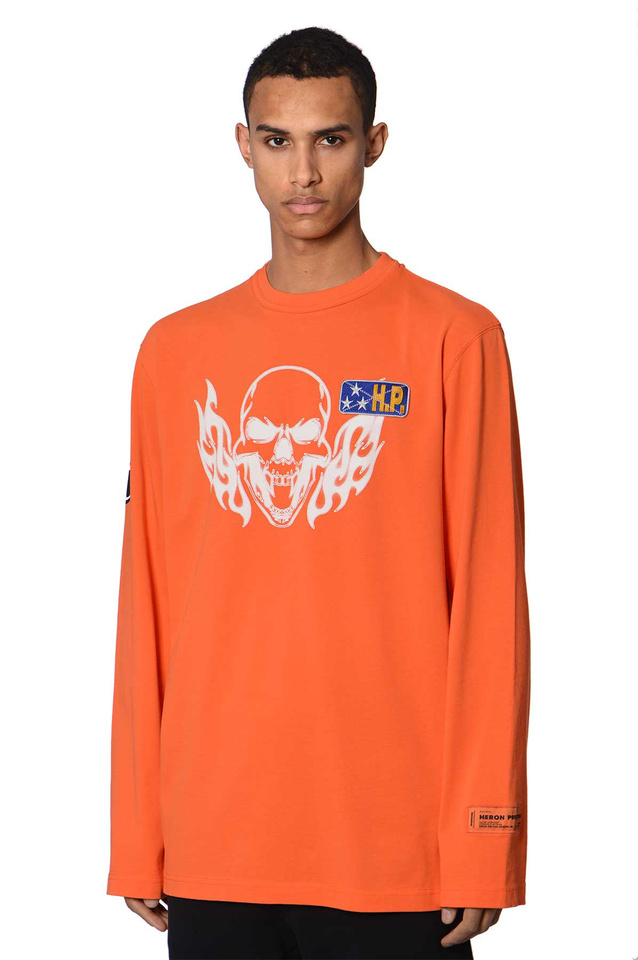 HERON PRESTON Flaming Skull LS T-shirt Orange - Wrong Weather