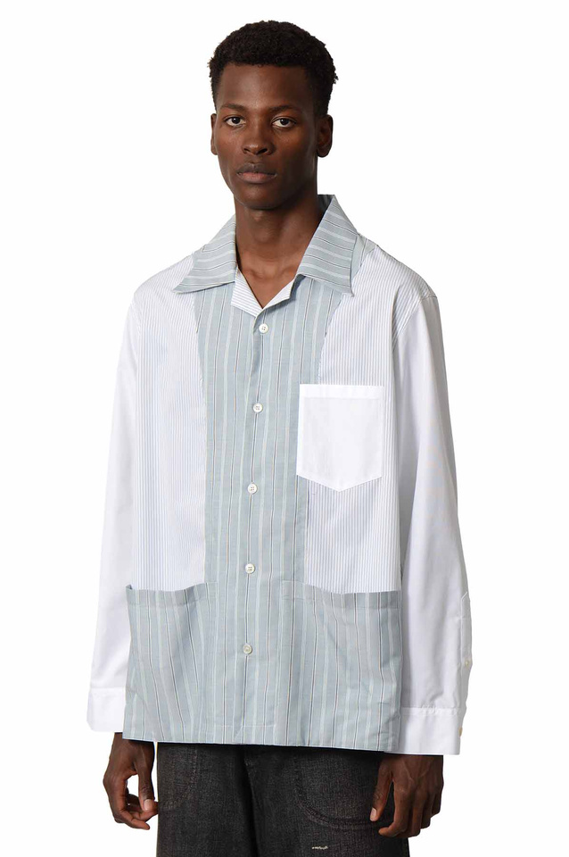 Maison Margiela Patchwork Pinstriped Shirt White/Blue - Wrong Weather