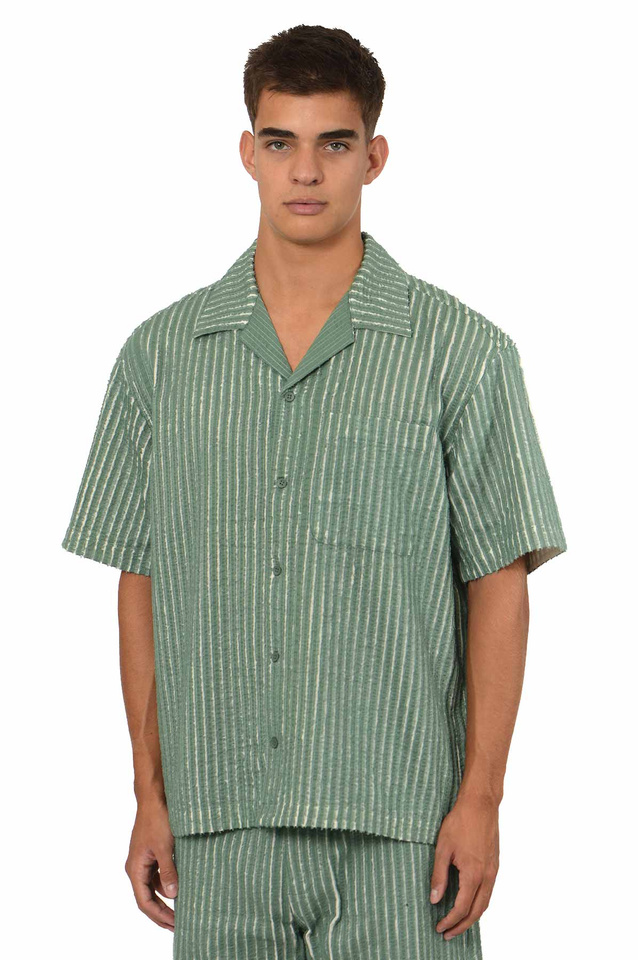 16aw craig green フード シャツ クレイググリーン CRAIG GREEN Hand-Frayed SS Sleeve Shirt Green - Wrong Weather