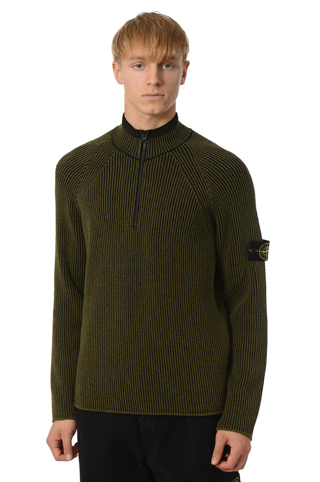 STONE ISLAND 5100024 Wool Half-Zip Jumper Military Green - Wrong