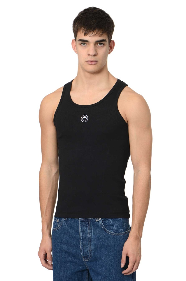 MARINE SERRE Organic Cotton Rib Tank Top Black - Wrong Weather