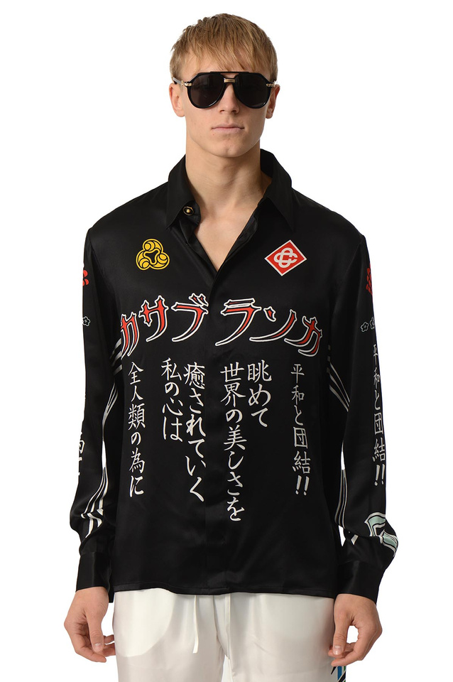 CASABLANCA Emblem Long Sleeve Silk Satin Shirt - Wrong Weather
