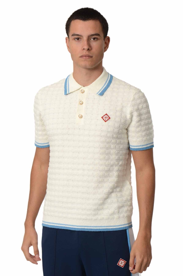 CASABLANCA Boucle Short Sleeve Polo Shirt White/Blue - Wrong