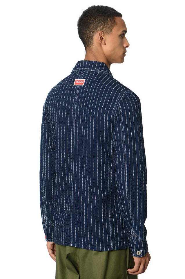 KENZO Mixed Pinstripe Denim Workwear Jacket in Blue for Men