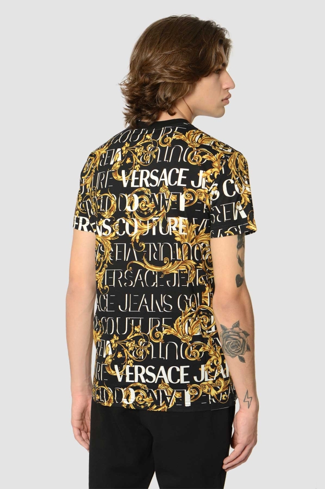 VERSACE JEANS COUTURE Contrast Logo Baroque T-shirt Black - Wrong